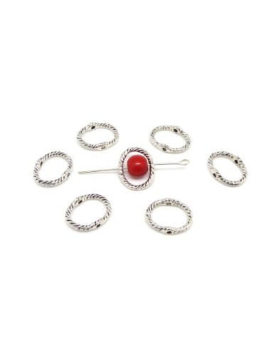 20 Perles intercalaire ovales travaillé 16,7mm en métal argenté travaillé appelé aussi cadre de perles 