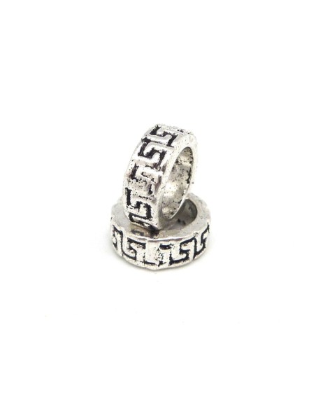 Anneau à gros trou 7,8mm donut en métal argenté vieilli travaillé