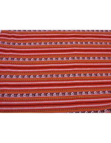 Coupon tissus ethnique aztèque style bohème 45cm X 140cm dominante rouge et jaune, vert, noir et blanc