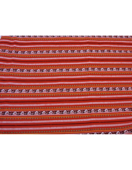 Coupon tissus ethnique aztèque style bohème 45cm X 140cm dominante rouge et jaune, vert, noir et blanc