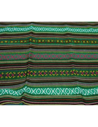 Coupon tissus ethnique aztèque style bohème 45cm X 140cm dominante vert et multicolore : blanc, orange, rouge, rose