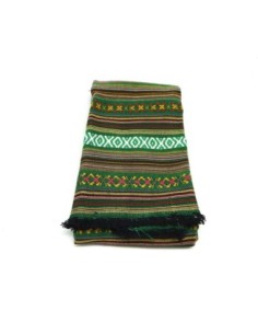 Coupon tissus ethnique aztèque style bohème 45cm X 140cm dominante vert et multicolore : blanc, orange, rouge, rose 2