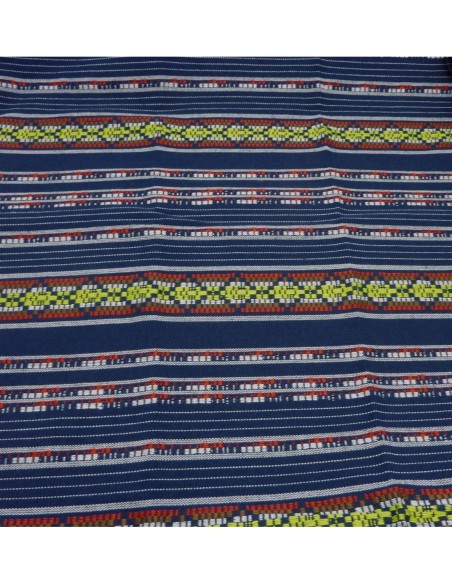 Coupon tissus ethnique aztèque style bohème 45cm X 140cm dominante bleu marine et multicolore 