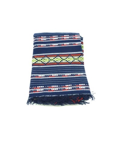 Coupon tissus ethnique aztèque style bohème 45cm X 140cm dominante bleu marine et multicolore 