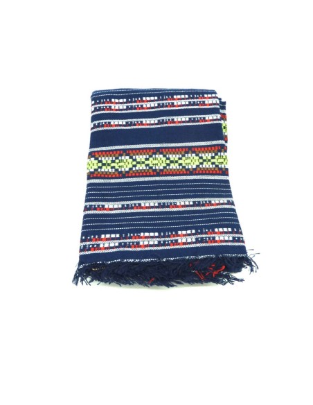 Coupon tissus ethnique aztèque style bohème 45cm X 140cm dominante bleu marine et multicolore 