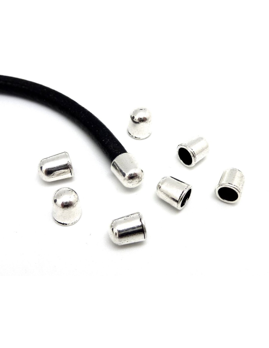Perles embout tube de finition pour cordon de 4mm en métal argenté