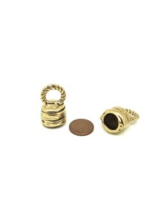 Embouts rond  strié pour cordon 10mm en métal doré pâle travaillé  2