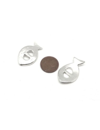 Perle passe cuir poisson pour lanière de 6mm en métal argenté martelé