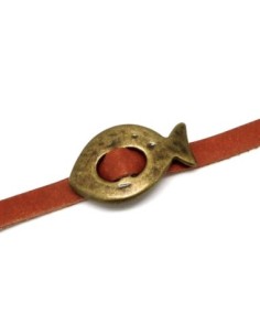 3 Perles passant boucle poisson pour lanière de 6mm en métal de couleur bronze martelé