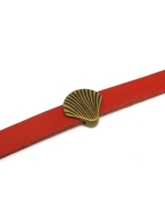 2 Perles passant coquille Saint Jacques en métal de couleur bronze pour lanière de 10-11mm 