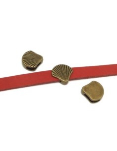 2 Perles passant coquille Saint Jacques en métal de couleur bronze pour lanière de 10-11mm  2