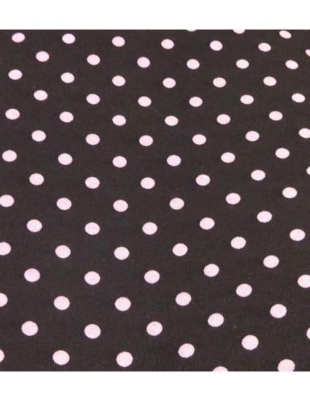 R-Coupon tissus à pois rose pâle sur fond marron foncé effet satiné 90cm X 140cm