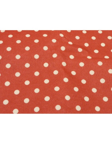 R-Coupon tissus à pois beige sur fond rouge 90cm X 140cm