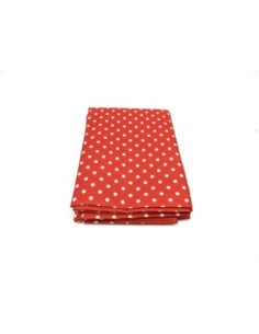 R-Coupon tissus à pois beige sur fond rouge 90cm X 140cm 2