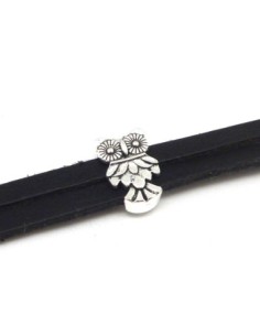 4 perles passant hibou, chouette - slide pour lanière de 10mm en métal argenté