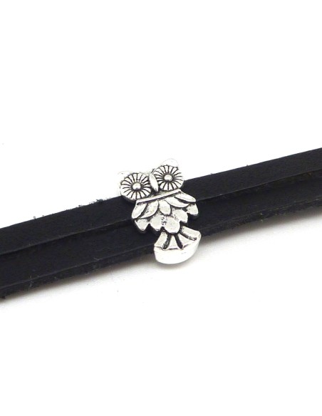 4 perles passant hibou, chouette - slide pour lanière de 10mm en métal argenté