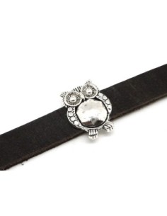 3 perles passant hibou, chouette - slide pour lanière de 10mm en métal argenté martelé