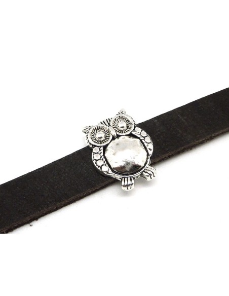 3 perles passant hibou, chouette - slide pour lanière de 10mm en métal argenté martelé