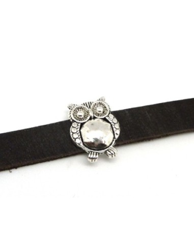 perle poussoir hibou pour bracelet cuir de 10mm