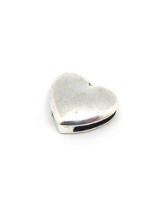 perle passant coeur en métal argenté lisse pour lanière cuir de 12mm slide 2