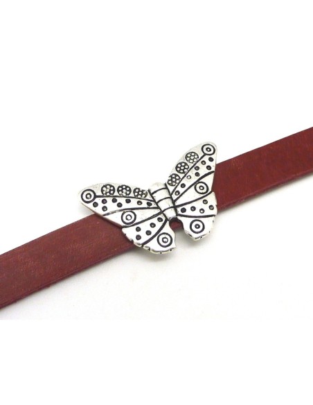 Perle passant papillon métal argenté