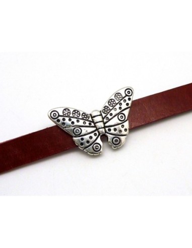 Perle passant papillon métal argenté