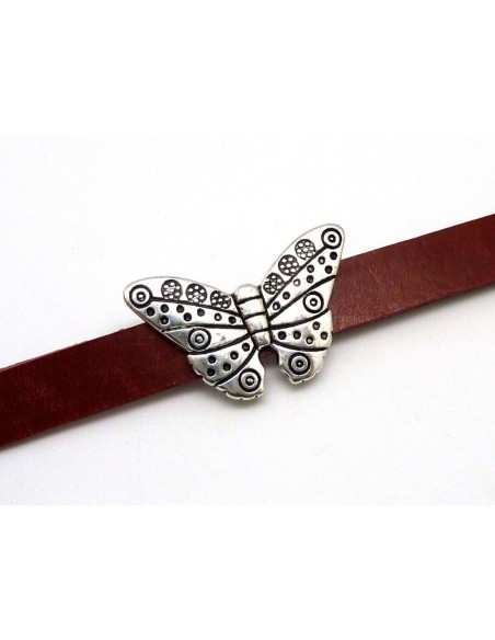 Perle passant papillon métal argenté