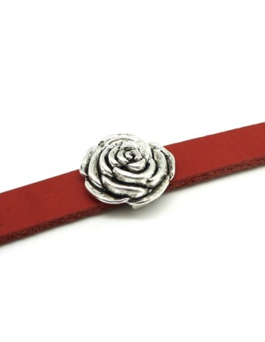 Perle passant rose fleur ciselé