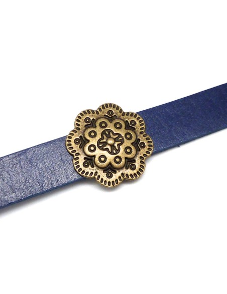 2 Perles passant fleur slide en métal de couleur bronze pour lanière de 13mm