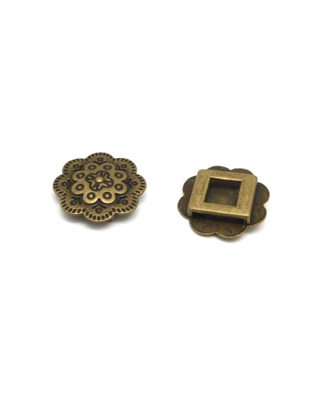 2 Perles passant fleur slide en métal de couleur bronze pour lanière de 13mm