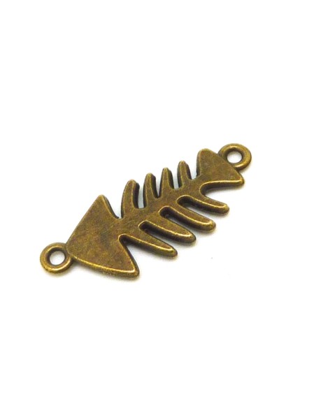 3 connecteurs poisson arrête squelette 31mm x 13mm en métal de couleur bronze
