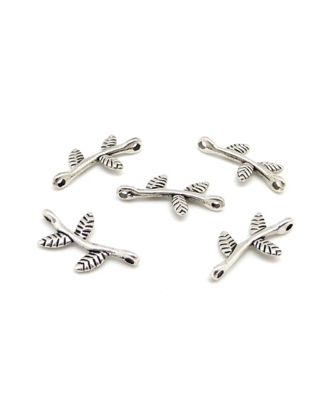 Perle connecteur feuille argenté en métal