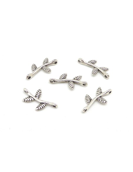 Perle feuille, forme branche en métal argenté