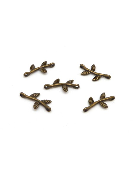 R-20 mini Perles connecteur feuille, branche 17mm en métal de couleur bronze
