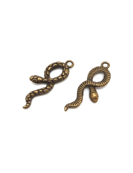 5 Breloques pendentif serpent cobra 34,7mm en métal de couleur bronze travaillé