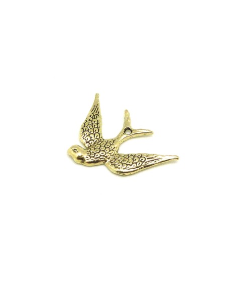 R-10 Breloques pendentifs hirondelle en métal doré pâle travaillé 25x17mm