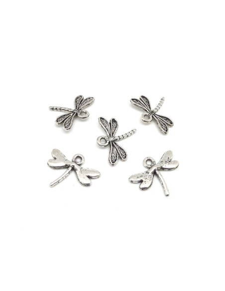 R-10 Breloques libellule en métal argenté 20mm x 16mm