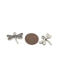 R-10 Breloques libellule en métal argenté 20mm x 16mm 2