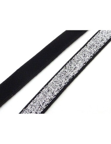 R-50cm Ruban galon élastique 10mm argenté bordure noire très belle qualité et très brillant pour headband