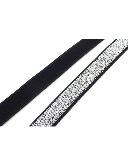 R-50cm Ruban galon élastique 10mm argenté bordure noire très belle qualité et très brillant pour headband