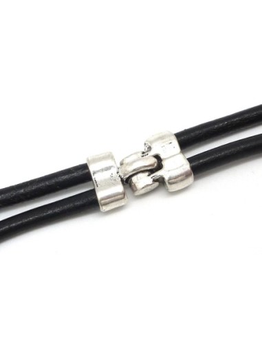 R-Fermoir aimanté tube double en métal argenté vieilli pour cordon 2 cordons de 4,5mm