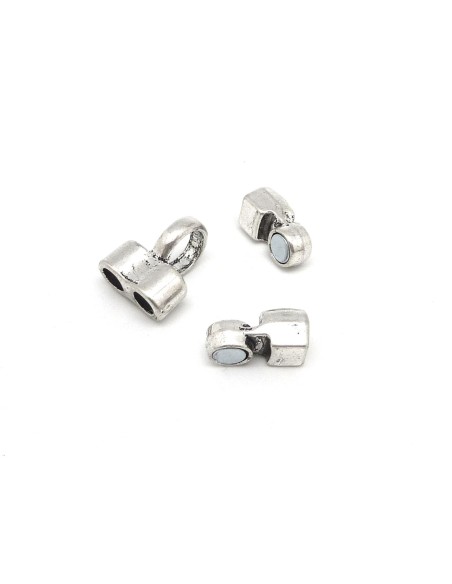 R-Fermoir aimanté tube double en métal argenté vieilli pour cordon 2 cordons de 4,5mm
