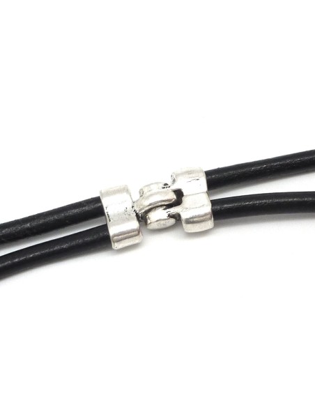 R-Fermoir aimanté tube double en métal argenté vieilli pour cordon 2 cordons de 4,5mm