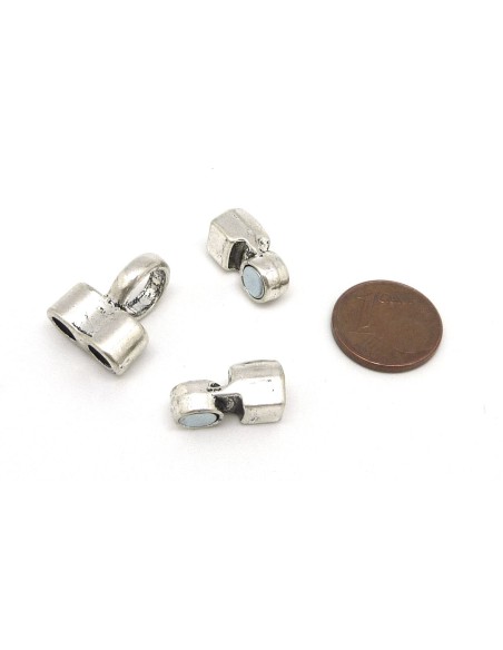 R-Fermoir aimanté tube double en métal argenté vieilli pour cordon 2 cordons de 4,5mm