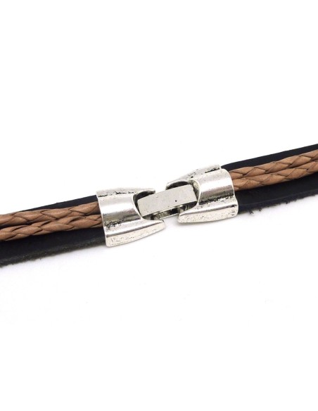 Fermoir clip dome pour lanière cuir 12mm et cordon à superposer en métal argenté vieilli