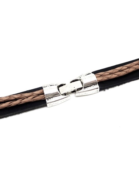 Fermoir clip dome pour lanière cuir 12mm et cordon à superposer en métal argenté vieilli