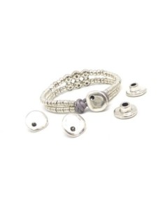 3 Embouts de finition fermoir cuir pastille, galet en métal argenté 14mm