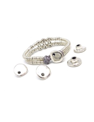 3 Embouts de finition fermoir cuir pastille, galet en métal argenté 14mm