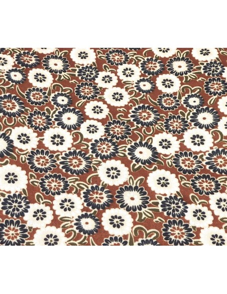 R-Coupon tissus à petite fleur beige et noir sur fond marron bronze 90cm X 140cm