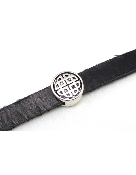 10 Perles passant ronde travaillé slide pour lanière de 6mm - 7mm en métal argenté